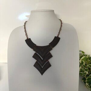 Bronze Chevron Geometric Hinged Bib Necklace Art Deco Statement Jewelry